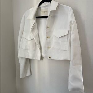 Amanda Uprichard White Utility Jacket with Lapel Collar